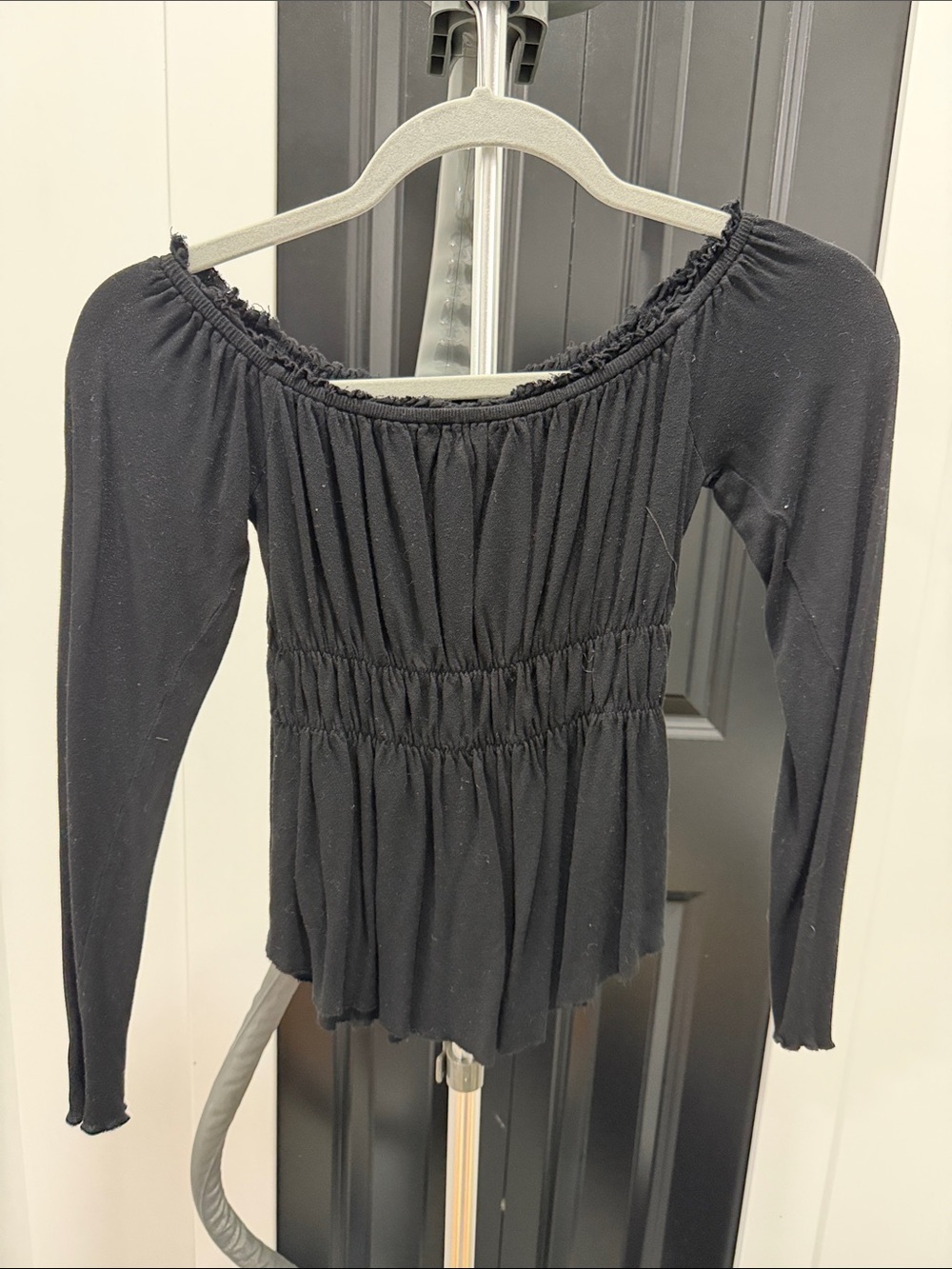 Urban Outfitters Black Off-Shoulder Smocked Peplum Top